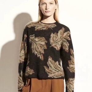 Vince Leaf Sweater Jacquard Alpaca Mohair Wool-Blend Black/Brown